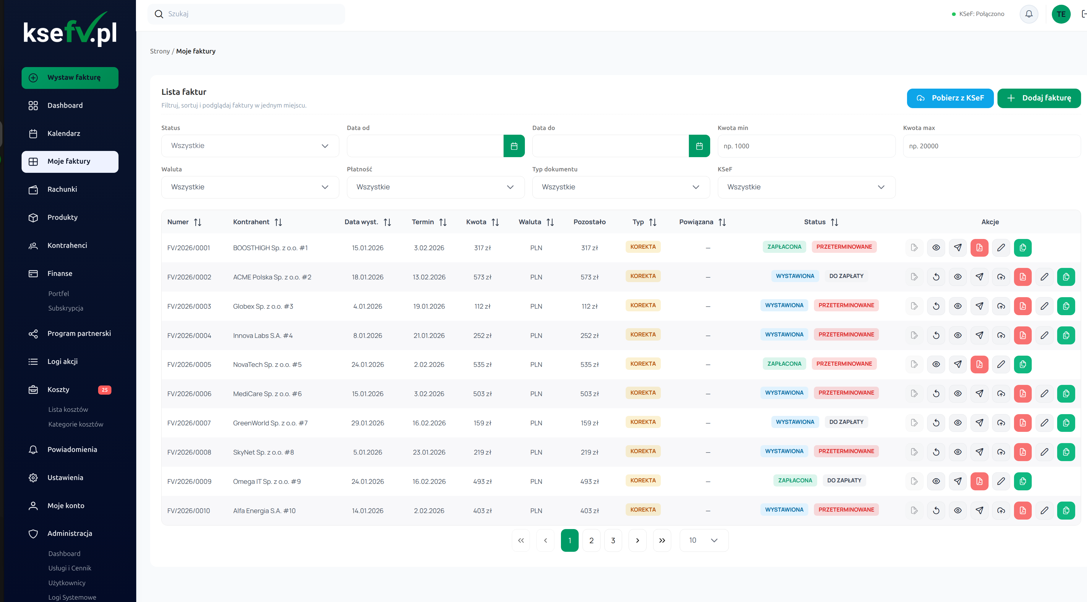 Panel ksefv.pl - przejrzysty dashboard do zarządzania fakturami KSeF